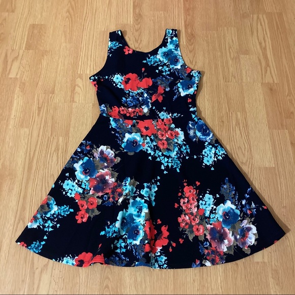 Eclipse navy blue dress with floral pattern - Picture 1 of 5